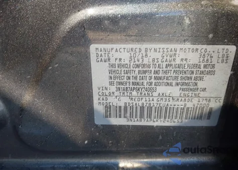 2019 Nissan Sentra S from USA, damaged, VIN 3N1AB7AP6KY240653